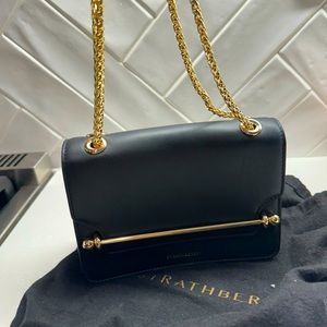 Strathberry East/West Mini Black Leather Crossbody Bag
